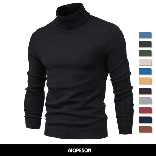 Suéter de Cuello Alto para Hombre, Jersey Informal Cálido de Color Sólido, Suéter Ajustado de Manga Larga, Alta Calidad, Nueva Colección Invernal 2021