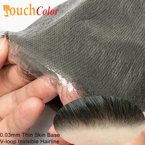 Image of Ultra-Thin 0.03mm Skin Men's Capillary Prosthesis – Natural Hairline Human Hair Toupee Wig for Invisible, Seamless Look