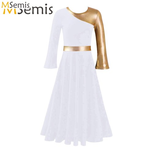 Bild von Glänzendes Lobpreis-Tanzkleid für Mädchen – Metallic Farbblock