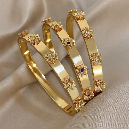 Imagen de Pulseras de Acero Inoxidable con Diamantes de Imitación y Diseño Floral - Joyas Elegantes y Impermeables para Mujeres y Hombres