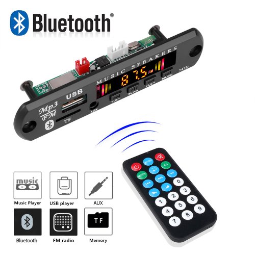 Zdjęcie Bezprzewodowy zestaw samochodowy Bluetooth 5.0 z dekoderem MP3, odtwarzacz muzyczny USB/AUX/TF, moduł audio 9V-12V do samochodu