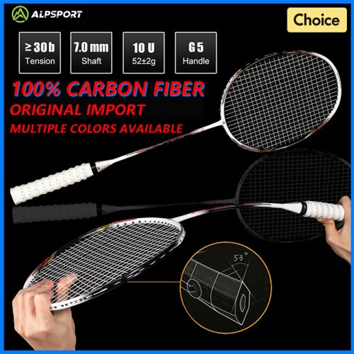 Image of Alpsport Air 10U Ultralight 52g T800 Badminton Racket with Fast Rebound Technology – Premium Carbon Fiber and Titanium Frame, Imported, Max 28lbs Tension