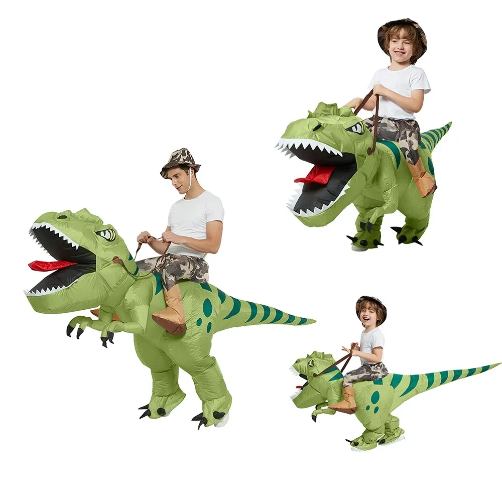 Image of Inflatable Green Dinosaur Ride-On Costume for Kids and Adults – Fun Cosplay Outfit for Halloween, Parties, and Themed Events