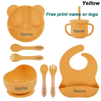 Image de Vaisselle Bébé Silicone - Ensemble 8 Pièces Personnalisable