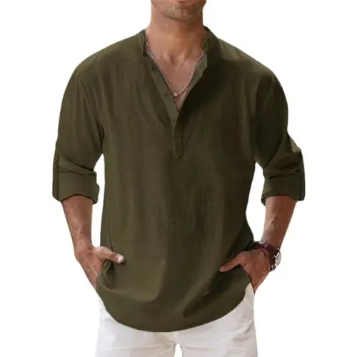 Image de Chemises Homme Coton Lin - Style Décontracté & Été