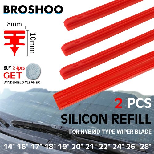 Image of Premium Red Silicone Wiper Blade Refill Strips for Hybrid Windshield Wipers – 8mm Thickness, Available in Sizes 14 to 28 Inches – 2-Pack