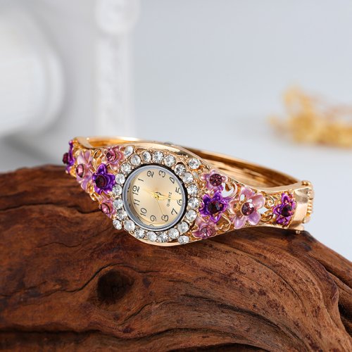 Immagine di Orologi da donna Orologio al quarzo con strass in acciaio inossidabile Orologio da donna con fiore a...