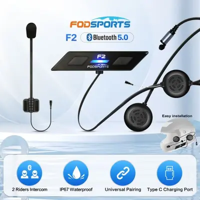 Image de Interphone Moto Bluetooth Fodsports F2 - 1000m & Étanche IP67