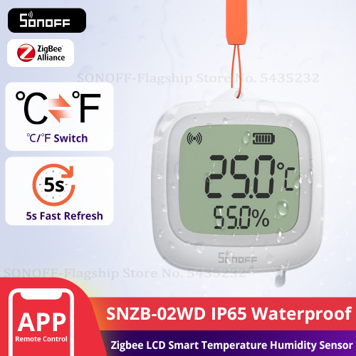 Afbeelding van Waterdichte Zigbee Temperatuur- & Vochtigheidssensor met LCD - Sonoff SNZB-02WD