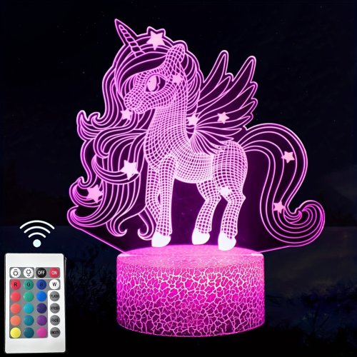 Image of Adorable 3D Pony Night Light with Touch Remote Control – 16 Color Changing Ambient Lamp for Kids' Bedroom