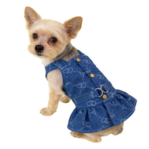 Imagen de Ropa de Verano para Perros Pequeños y Gatos: Elegante Vestido Vaquero con Arnés y Pantalones, Ideal para Cachorros y Mascotas en Estilo