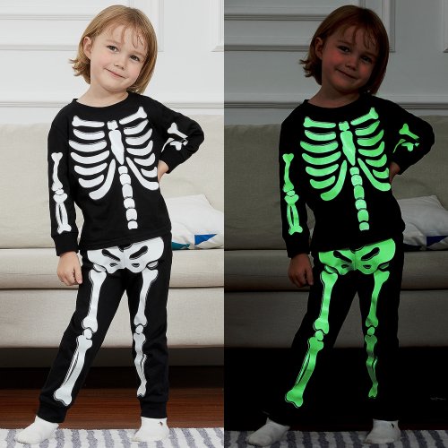 Afbeelding van Glow-in-the-Dark Skelet Kostuum Set voor Kinderen – Grappig Halloween Cosplay Outfit met Broek en Top voor Jongens en Meisjes