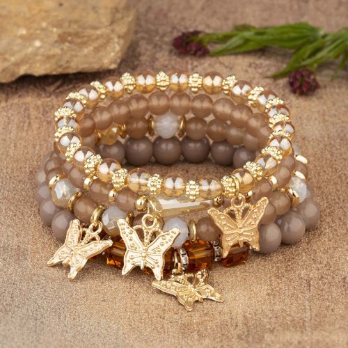 Imagen de Conjunto de pulsera con cuentas de mariposa para mujer, brazalete de cadena elástica con cuentas acr...