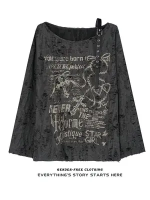 Image de T-Shirt Y2K Oversize Épaules Dénudées - Style Vintage Hip Hop