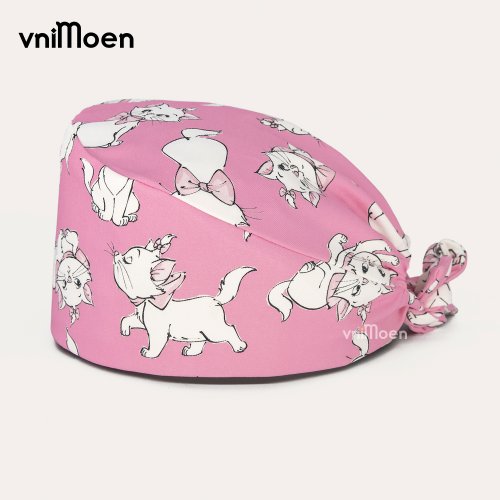 Bild von Rosa Cartoon-Katzenkappe – Süß & Praktisch für Berufe & Freizeit