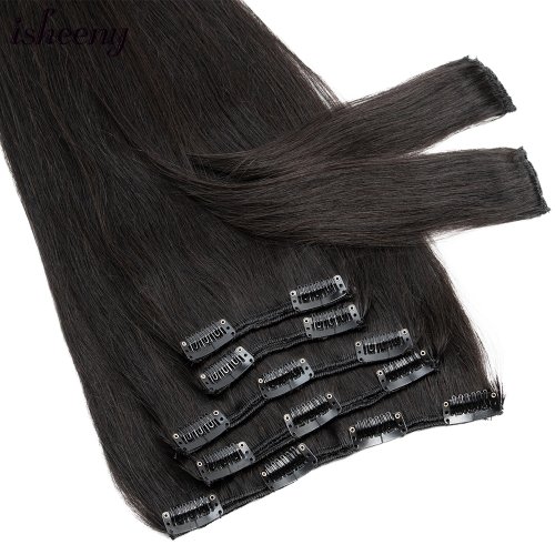 Image of Natural Straight Human Hair Extensions 12 Inches – 7-Piece Clip-In Set for Short Hair, 50g Remy Machine-Made Hair Pieces