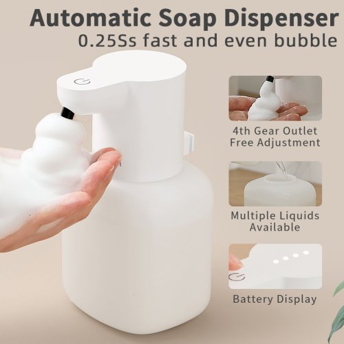 Image of EcoSmart Wall-Mounted Automatic Foam Soap Dispenser with Rechargeable Battery and Motion Sensor for Hands-Free Hygiene in Bathrooms