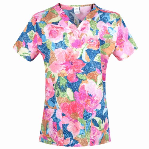 Afbeelding van Hennar Hoge Kwaliteit Print Scrub Uniform voor Dames van 100% Katoen met 4 Zakken, XXS tot 5XL – Medische Scrub Tops voor Verpleegkundigen en Zorgmedewerkers