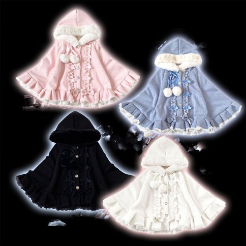 Imagen de Abrigo Japonés Kawaii con Capucha y Volantes, Estilo Lolita, Poncho Cálido con Lazo para Mujer, Otoño e Invierno