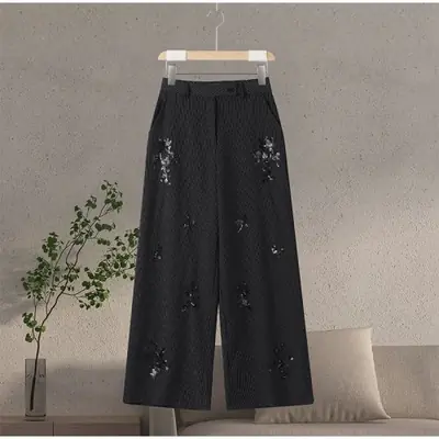 Image de Jeans Femme Haute Taille Patchwork Plumes - Style Unique