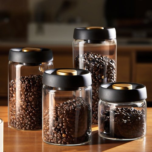 Immagine di Barattolo Ermetico in Vetro Trasparente con Sistemi Sottovuoto per Conservazione del Caffè e Alimenti – Contenitore Anti-Umidità e Antiossidante per Uso Domestico