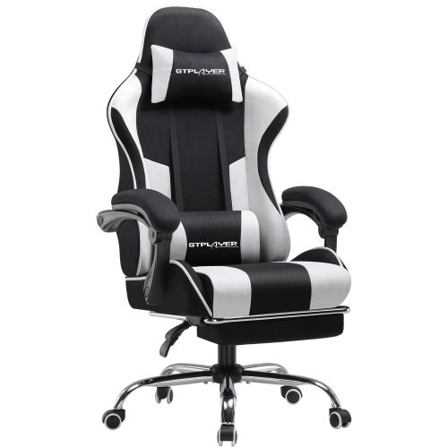 Afbeelding van Ergonomische Gamingstoel met Voetensteun en Hoofdsteun - Comfortabele Stoffen Bureaustoel met Lendenkussen voor Langdurig Gebruik