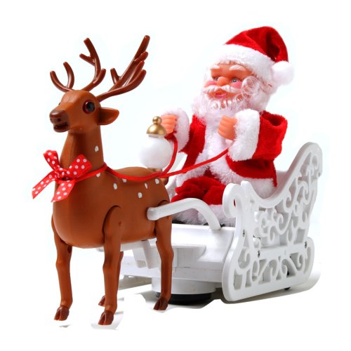 Imagen de Carrito de Tracción de Ciervos para Niños con Papá Noel Eléctrico, Música y Luces – Juguete Navideño con Decoración de Escritorio