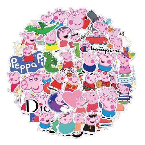 Image of 51Pcs Peppa Pig Sticker George Cartoon Character Pattern Decoration Flat Water Cup Waterproof Sticker Children's Toy Gift