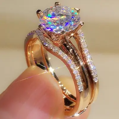 Image de Bague Or Rose Zircone Cubique - Élégance & Éclat