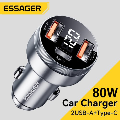 Afbeelding van Essager 80W Autolader Usb Type C Pd Snel Opladen Telefoon Snel Opladen Voor Iphone 14 13 Huawei Xiaomi samsung Ipad Laptop Tablet
