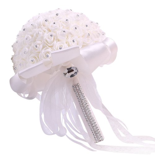 Image of Elegant Artificial White Rose Wedding Bouquet Set for Bride and Bridesmaids
