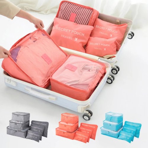 Imagen de Set de 6 Bolsas de Almacenamiento para Viajes en Rosa, Azul y Gris – Impermeables, con Cremallera y Gran Capacidad para Ropa Interior y Accesorios