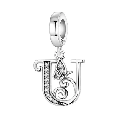 Image de Pendentif lettre en argent 925 avec zircon papillon - Bijou femme