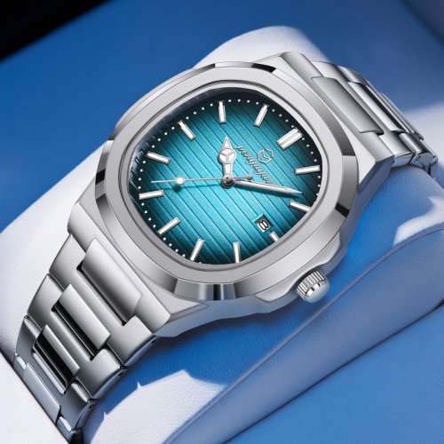 Image of 2025 Premium Men's Square Military Watch with Luminous Dial, Date and Day Display, Waterproof Stainless Steel Quartz Timepiece in Elegant Box