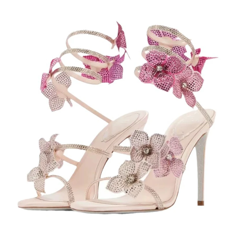 Afbeelding van Elegantie en Stijl in Één: Sexy Kristal Bloem Sandalen met Dunne Hoge Hakken voor Vrouwen – Street Style Enkelbandje Dames Schoenen