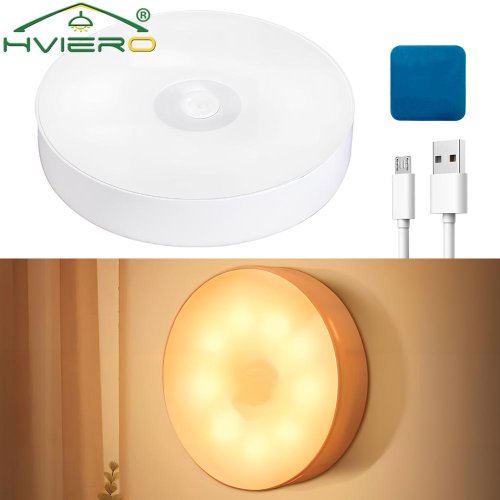 Immagine di Lampada da parete a LED con ricarica USB con sensore di movimento a luce notturna rotonda senza fili...