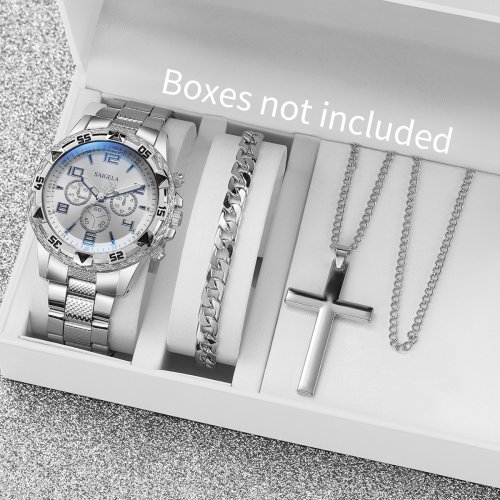 Immagine di 3 pezzi moda uomo affari orologi cinturino in acciaio di lusso orologio analogico al quarzo da uomo ...