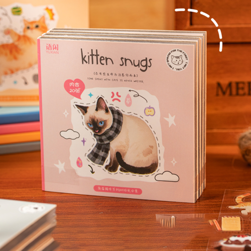 Image of Adorable Corner Cat Sticker Book with 20 Waterproof Square Pet Animal Stickers for Journaling, Scrapbooking, Planner Decoration – Cute Kawaii Design by Mr. Paper