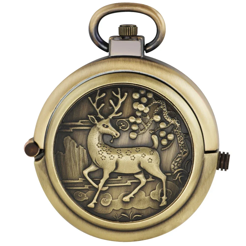 Immagine di Orologio da tasca meccanico manuale alce in bronzo con numeri romani quadrante scheletrato orologio ...