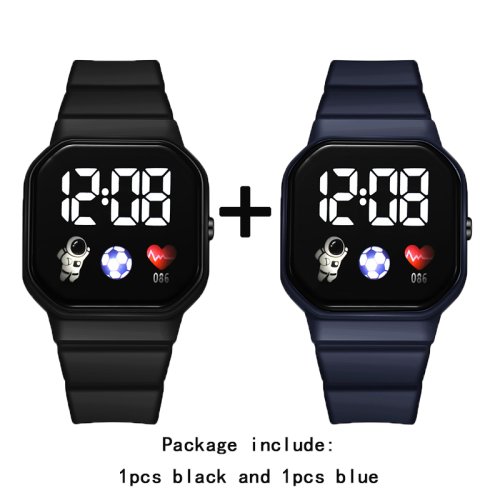 Imagen de 2 unids/set niños reloj estudiantes deportes LED relojes digitales Spaceman correa de silicona reloj de pulsera electrónico para niños niñas