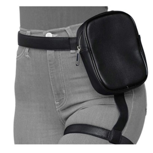 Image of Stylish Black Leather Waist Leg Belt Bag for Women – Trendy Fanny Pack for Outdoor Hiking, Motorcycle Riding, and Everyday Use