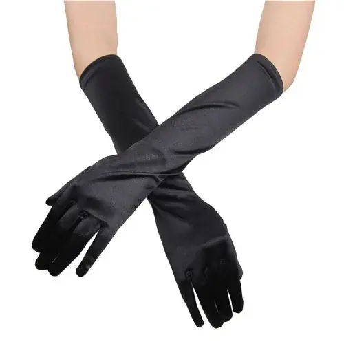 Image de Gants de Mariée en Satin Élégants - Blanc & Noir