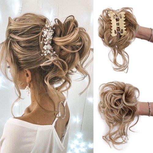 Afbeelding van Synthetische Messy Bun Haarstuk met Klauwclip – Krullend Opgestoken Haar voor Vrouwen en Meisjes, Warrige Chouchou Extensie