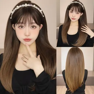 Image de Perruque Lolita Rouge-Noir Ombré Longue & Lisse