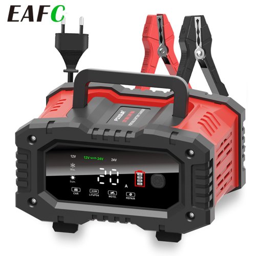 12v / 24v volautomatische acculader 7-segment slimme auto-acculader pulsreparatie voor Agm Gel nat loodzuur opladen