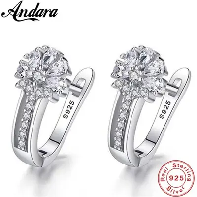 Image de Boucles d'oreilles Fleur en Argent Sterling 925 avec Zircons