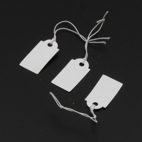 Afbeelding van 100 stuks witte rechthoekige papieren prijskaartjes met string voor sieraden – perfect voor verkoop, promotie en presentatie van juwelen