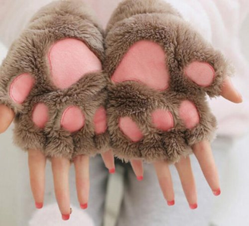Immagine di Guanti in Peluche a Forma di Zampa di Gatto con Artiglio – Morbidi, Caldi e Senza Dita per Donne, Ideali come Costume o Regalo Divertente