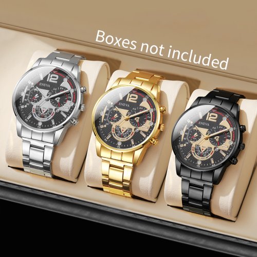 Immagine di 3PCS Orologi da uomo d'affari Moda cinturino in acciaio Orologio analogico al quarzo da uomo Set Relogio Masculino Reloj Hombre (senza scatola)