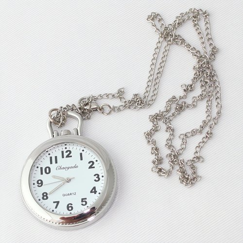 Imagen de Reloj de Bolsillo de Plata con Cadena Larga - Elegante y Clásico